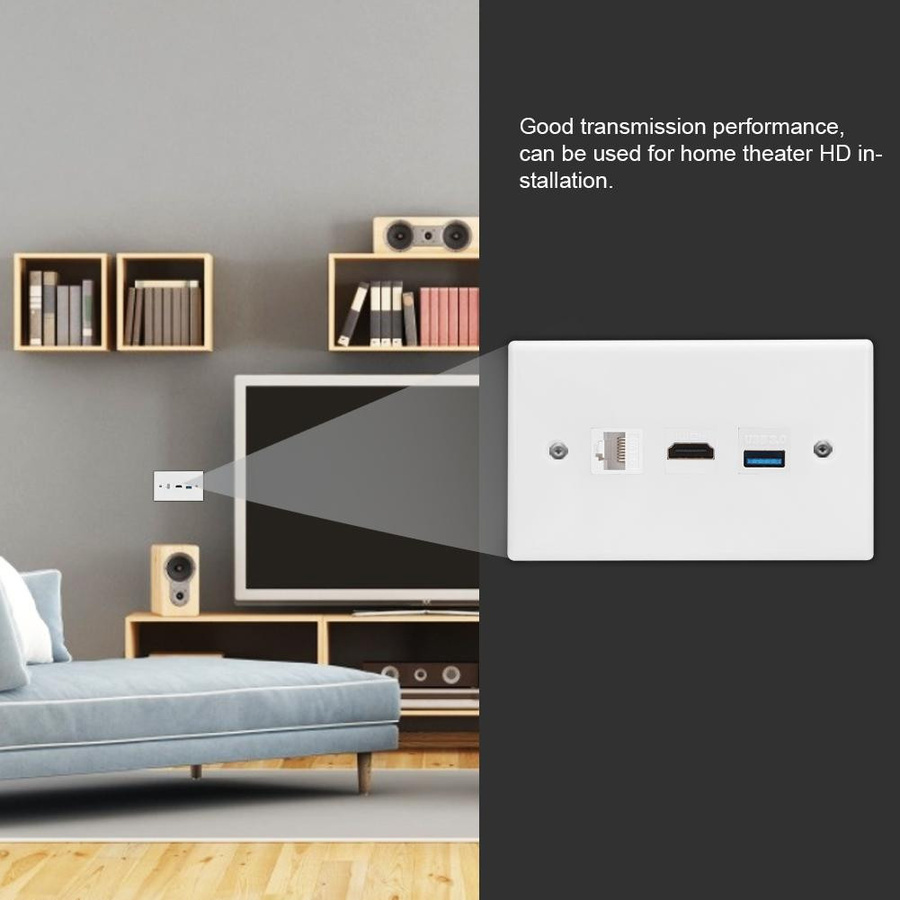 GoolRC Multimedia Wandpanel mit HDMI, USB 3.0 und CAT6 Ethernet Anschluss in Weiß - Bild 2