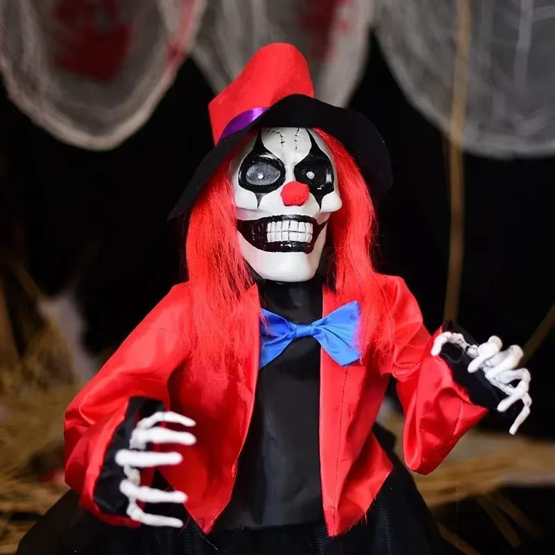 Trebalena Halloween Clown Bodenfigur aus Ton in Rot für gruselige Garten- und Partydekoration - Bild 3