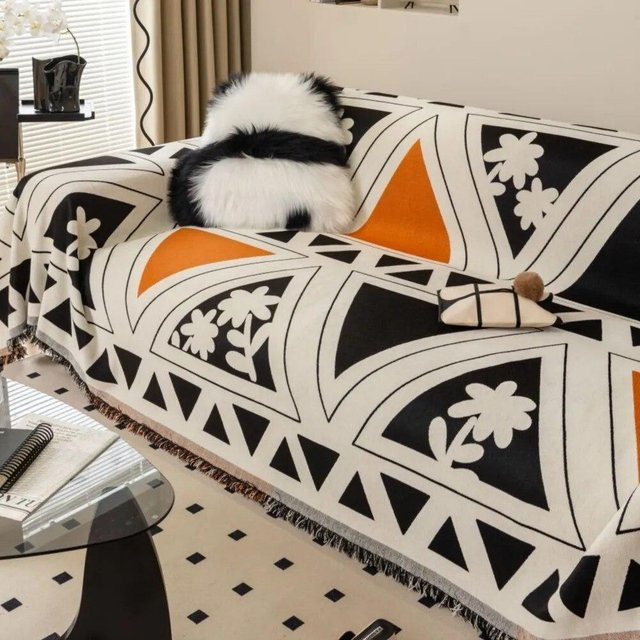 Doppelseitige Chenille Sofakissenhülle und Couch Überwurfbezug von LW-xingqiao in Schwarz Weiß, B/T/H: 180 x 130 cm - Bild 1