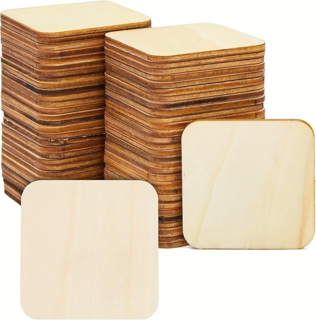 50 Stück unlackierte Holzquadrate in Beige für DIY-Handwerk, Malerei und Gravur, Breite: 5,08 cm, Breite: 5,08 cm - Bild 1