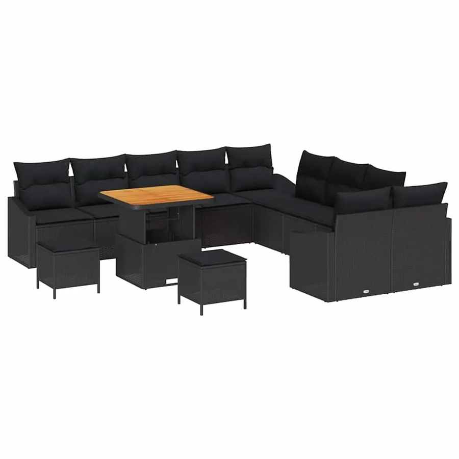 vidaXL Garten-Sofa-Set aus Polyrattan mit Kissen, 13-teilig, Schwarz - Bild 2