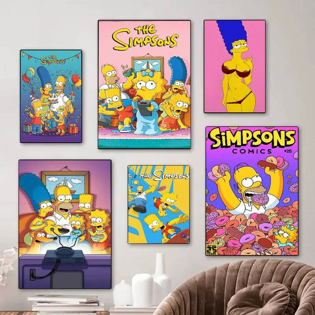 Vintage Anime Poster Simpsons Cartoon Wandkunst Illustration auf weißem Kraftpapier in Multicolour - Bild 1