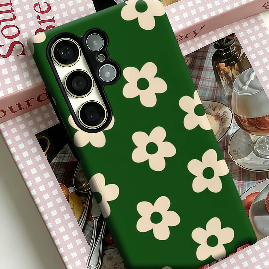 Stoßfeste Handyhülle mit grünem Vintage-Blumenmuster für Samsung Galaxy S25 Ultra, S24 und S23 Ultra Plus, robuste Doppelschicht-Rückabdeckung - Bild 4