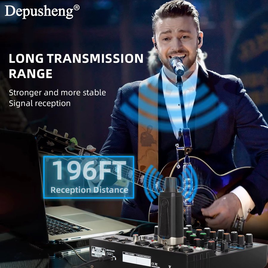 Depusheng MA5 Professionelles drahtloses Funkmikrofonsystem mit XLR für dynamische und Kondensatormikrofone, Schwarz - Bild 5