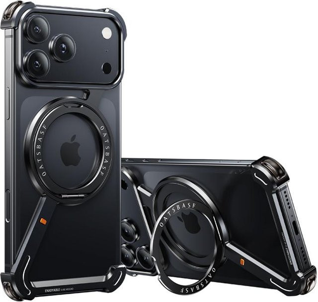 Oatsbasf Handyhülle mit 360 Grad drehbarem Ständer und MagSafe für iPhone 17 Pro, iPhone 17 Pro Max, iPhone 17 und iPhone 17 Air, Metallrahmenlos, Stoßfest, Schwarz - Bild 1