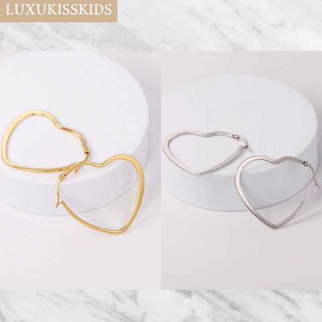 LUXUKISSKIDS Creolen Edelstahl, Herzförmig und Rund, 25 mm, Damen - Bild 1