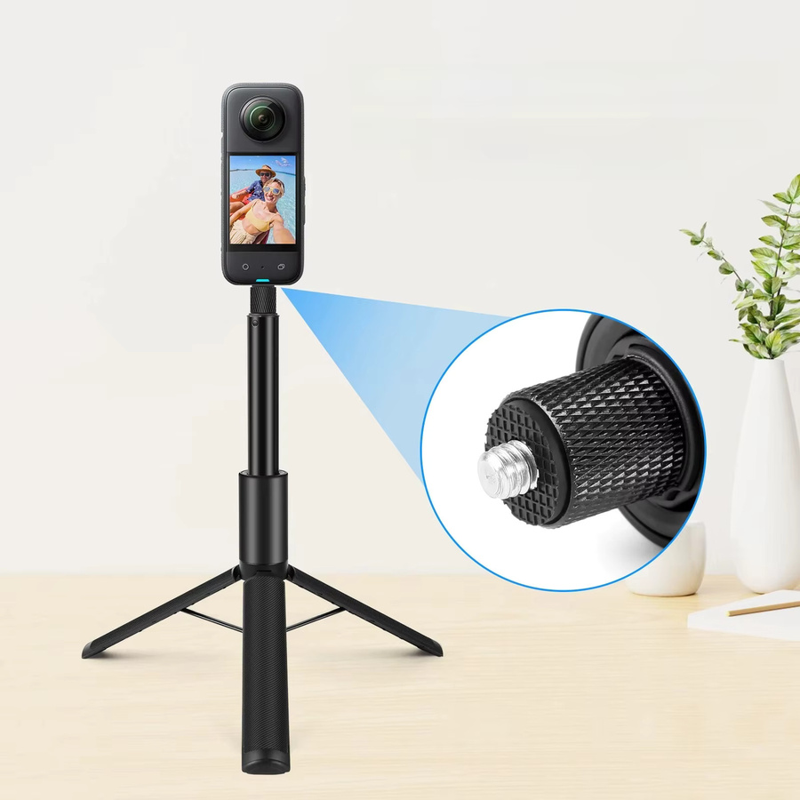 PULUZ Ausziehbarer Unsichtbarer Selfie-Stick mit Stativ für Insta360 X5 X4 X4 Air X3 Panorama-Actionkameras in Schwarz, Länge: 1,22 m - Bild 1