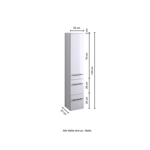 HELD MÖBEL Midischrank Parma in Weiss, Glänzend, B/H/T: 25 x 130 x 27 cm - Bild 2