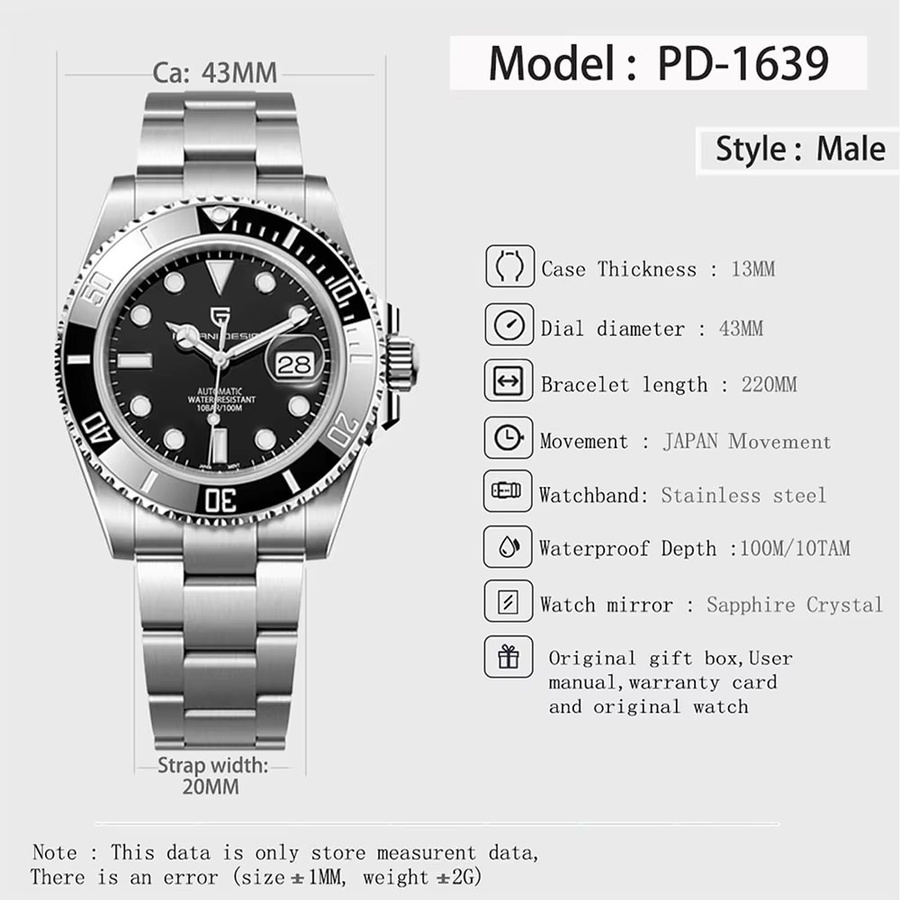 PAGANI DESIGN Armbanduhr, Mechanisch, Edelstahl, Keramik-Lünette, 43 mm, Herren - Bild 4