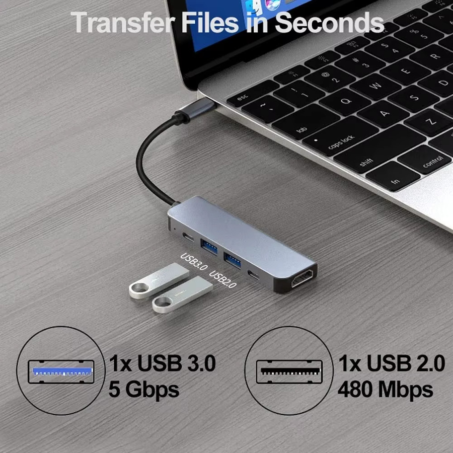 USB-C Hub Dockingstation mit 4K UHD und PD 100W Power Delivery, USB 3.1 Splitter Adapter in Silber für MacBook, Laptop, iPad und Huawei - Bild 3