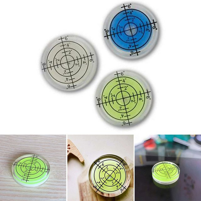 Mini Bullseye Wasserwaage mit runder Blase aus Kunststoff in Blau und Multicolour zur horizontalen Nivellierung - Bild 1