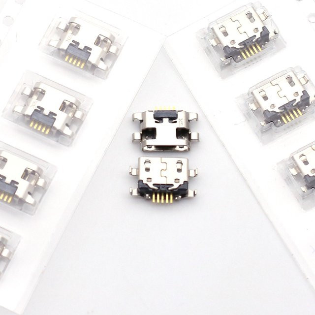 50 Stück Micro-USB Ladeanschluss Stecker Dock-Connector Schwerplatte 1,2 mm von mustook in Silber für Samsung A10 A10s Motorola E5 Play Moto E6 - Bild 1