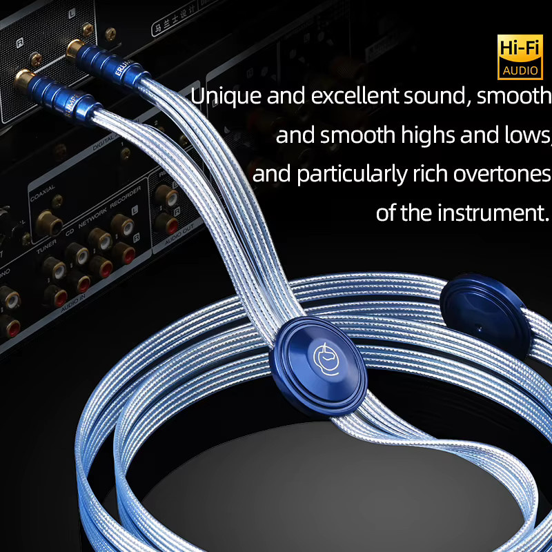 ERUMPENT Versilbertes HiFi RCA Audiokabel in Blau mit quadratischer Flachbandstruktur, 2RCA zu 2RCA Verbindungskabel für CD-Player und Verstärker - Bild 2