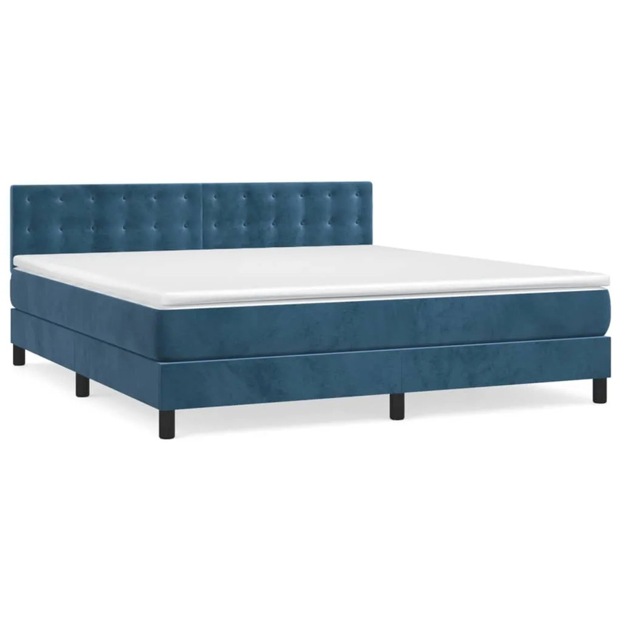 vidaXL Boxspringbett mit Matratze in Dunkelblau aus Samt, Hybrid-Design mit Taschenfederkern, B/T/H: 160 x 200 x 78 cm - Bild 2