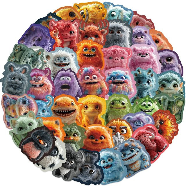 50 Stück Cartoon Plüschmonster Aufkleber von Rui Di in Multicolour zur Dekoration von Handy, Laptop, Wasserflasche und Skateboard - Bild 1