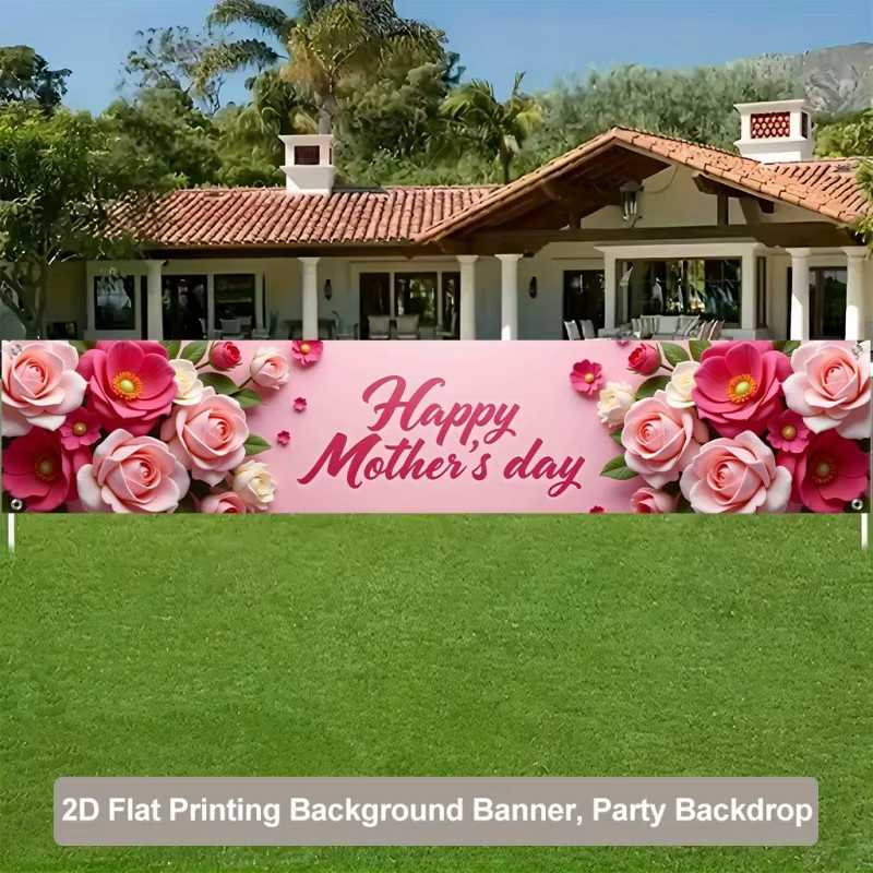 VIKAMA Muttertagsbanner mit Rosen-Blumen-Design als dekorativer Hintergrundstoff für Gartenpartys und Feiern, B/H: 180 x 35 cm - Bild 2