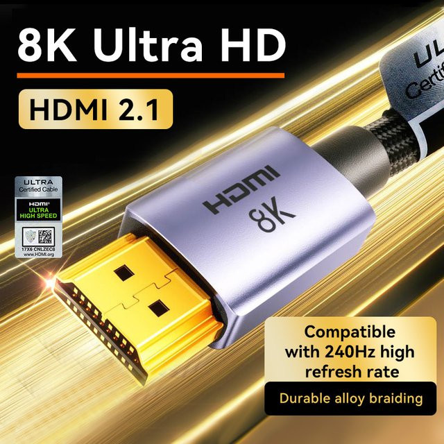 Llano HDMI 2.1 Kabel in Silber für 8K/60Hz, 4K/240Hz und 48Gbps Ultra HD High Speed - Bild 1