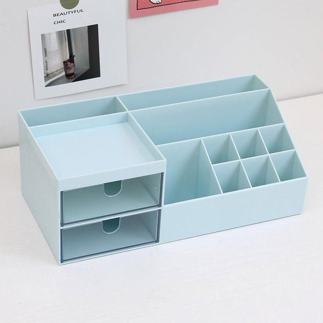 WTEMPO Schubladen-Aufbewahrungsbox für Kleinigkeiten und Stifte, Blau, B: 17,6 cm, T: 9 cm, H: 9,2 cm - Bild 1