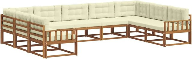 vidaXL Outdoor-Sofagarnitur 9-teilig aus Akazienholz in Natur und Creme mit Kissen und Armlehnen in U-Form - Bild 1