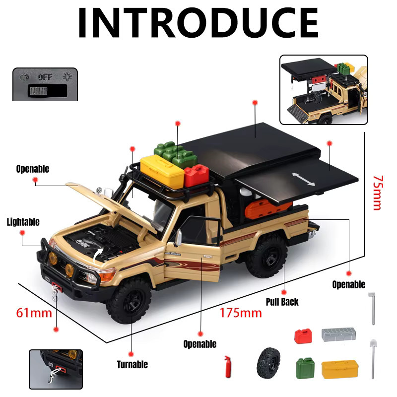 MAKEDA Toyota Land Cruiser LC79 Camping Offroad, Spielzeugauto, 1:32, mit Sound & Licht - Bild 3
