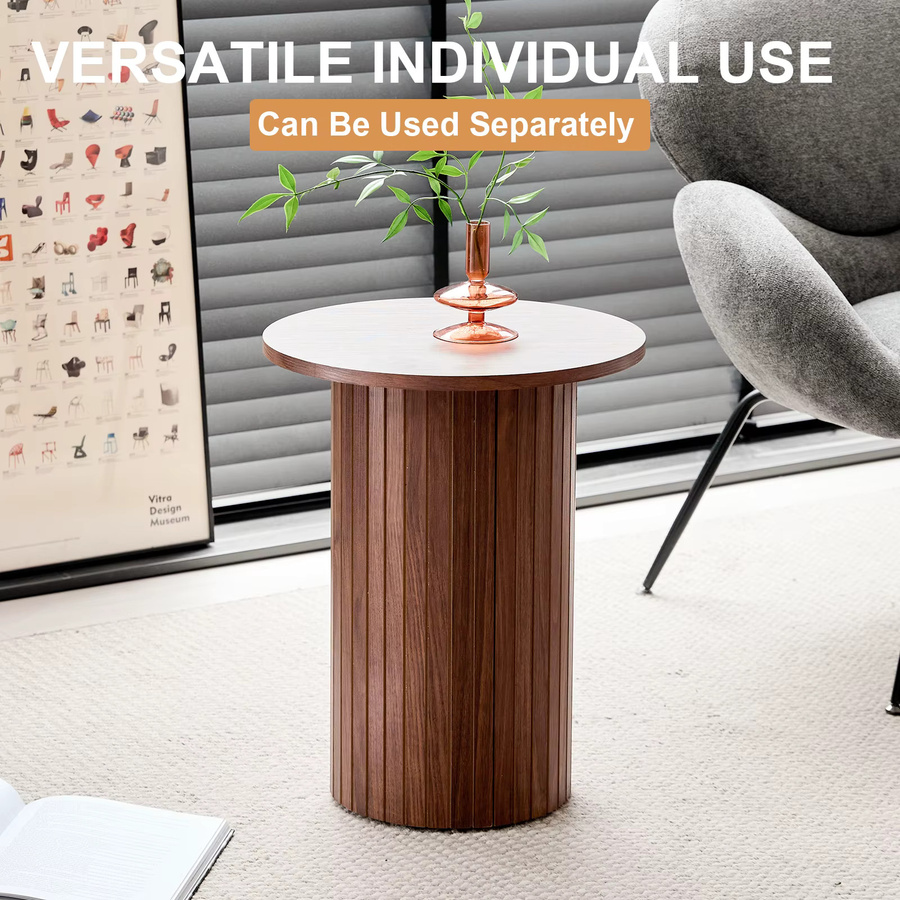 EGOONM 2er-Set runde Couchtische aus Holz im nordischen Stil, braun, ineinander steckbare Couchtische für Wohnzimmer und Schlafzimmer - Bild 3