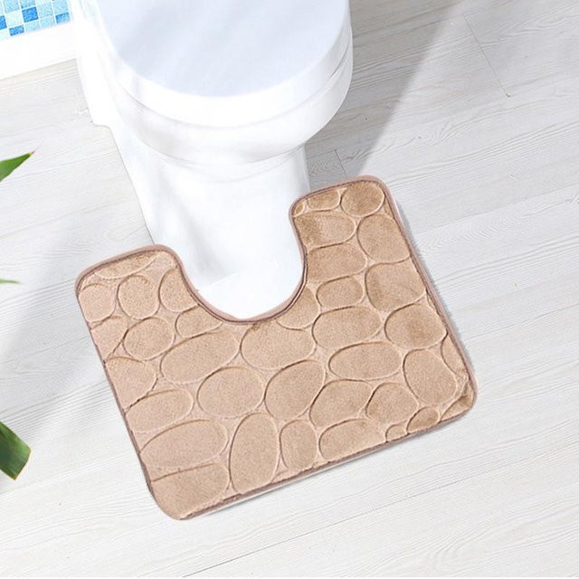 U-förmige Toilettenmatte in Beige, wasserabweisende und rutschfeste Bodenmatte für das Badezimmer, Breite: 40 cm, Tiefe: 50 cm - Bild 1