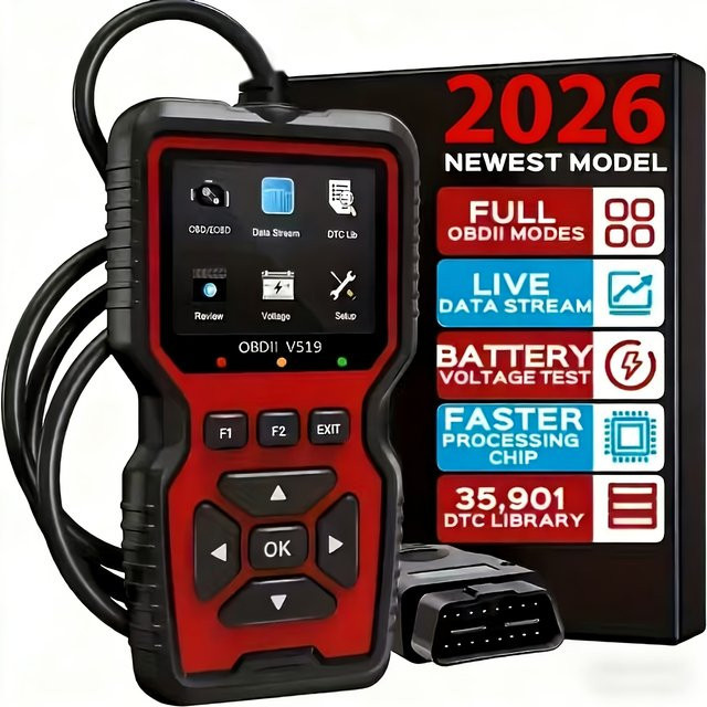 Jexiwe V519 Professioneller OBD2-Scanner in Blau - USB-betriebenes Auto-Diagnosegerät mit Echtzeit-Datenübertragung und vollständigen OBD II-Tests zum Lesen und Löschen von Fehlercodes - Bild 1