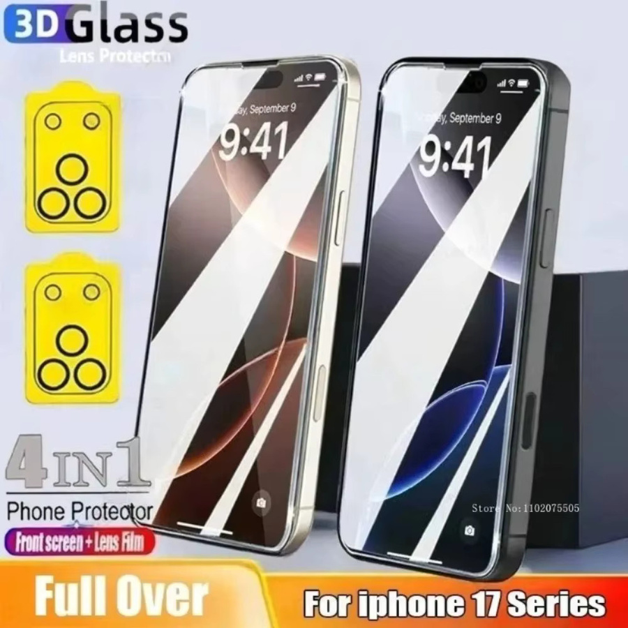 Set aus 4 Teilen mit 2 Panzerglas Vollabdeckungen und 2 Kameraschutzfolien für Apple iPhone, Farbe Transparent - Bild 2