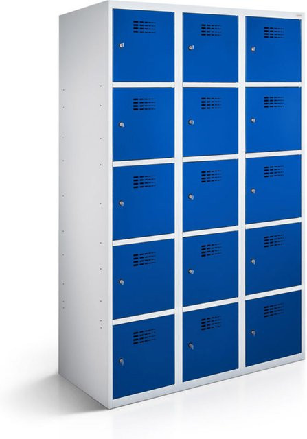 rotstahl Fächerschrank mit 15 Fächern in Dunkelblau und lichtgrauem Korpus, B/T/H: 120 x 50 x 180 cm - Bild 1