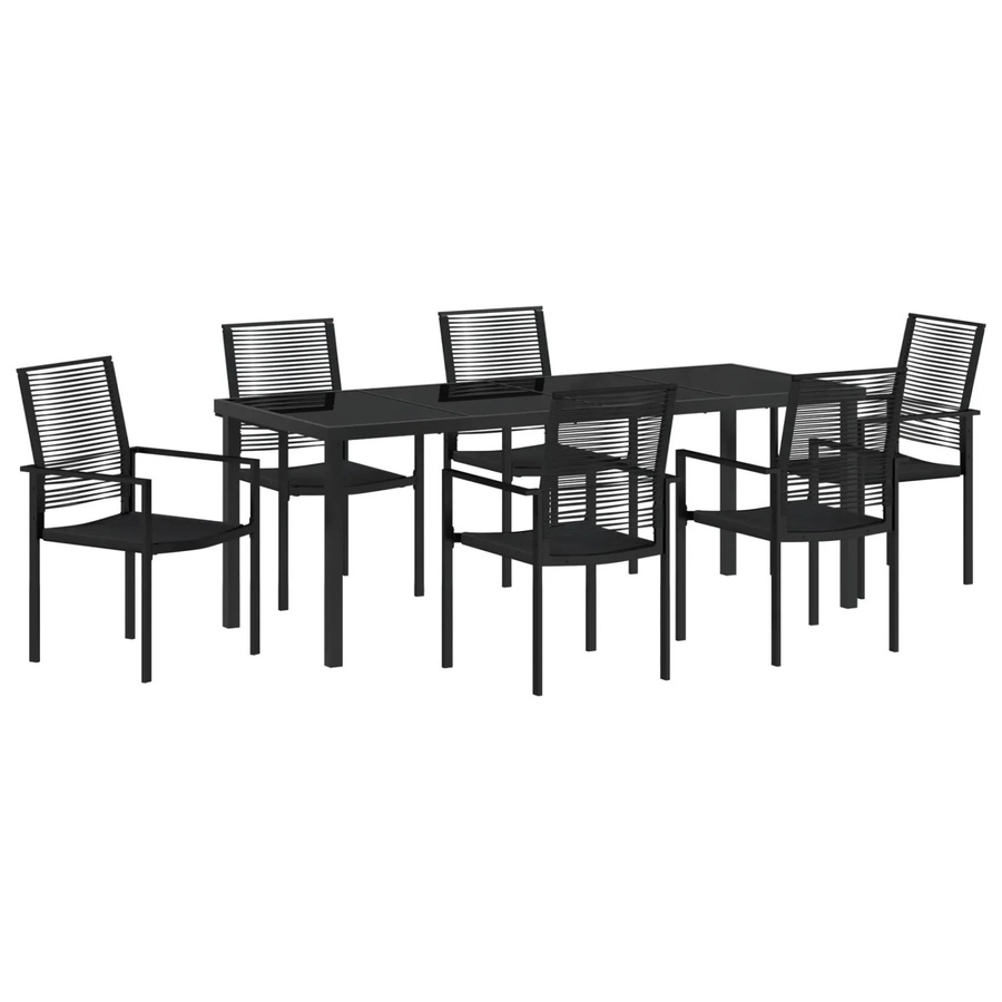 vidaXL 7-teiliges Garten-Esszimmer-Set aus PVC-Rattan und Stahl in Schwarz - Bild 2