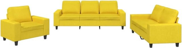 vidaXL 3-teilige Sofagarnitur in Hellgelb mit 3-Sitzer, 2-Sitzer und Sessel aus Stoff und modernem Mix-Rahmen - Bild 1