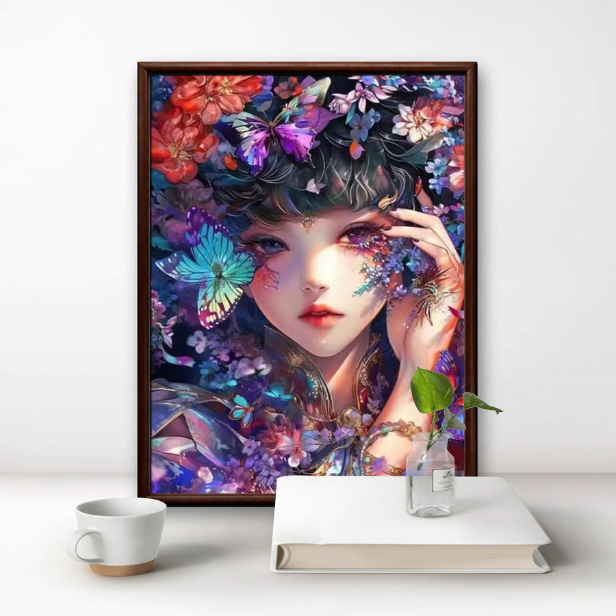 Kayou 5D DIY Diamantmalerei Cartoon-Mädchen mit Blumen-Motiv als Wanddekoration, Mehrfarbig, B/H: 30,0 x 30,0 cm - Bild 2