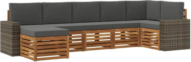 vidaXL Ecksofa Set in L-Form aus Akazienholz mit 7 Kissen in Anthrazit - Bild 1