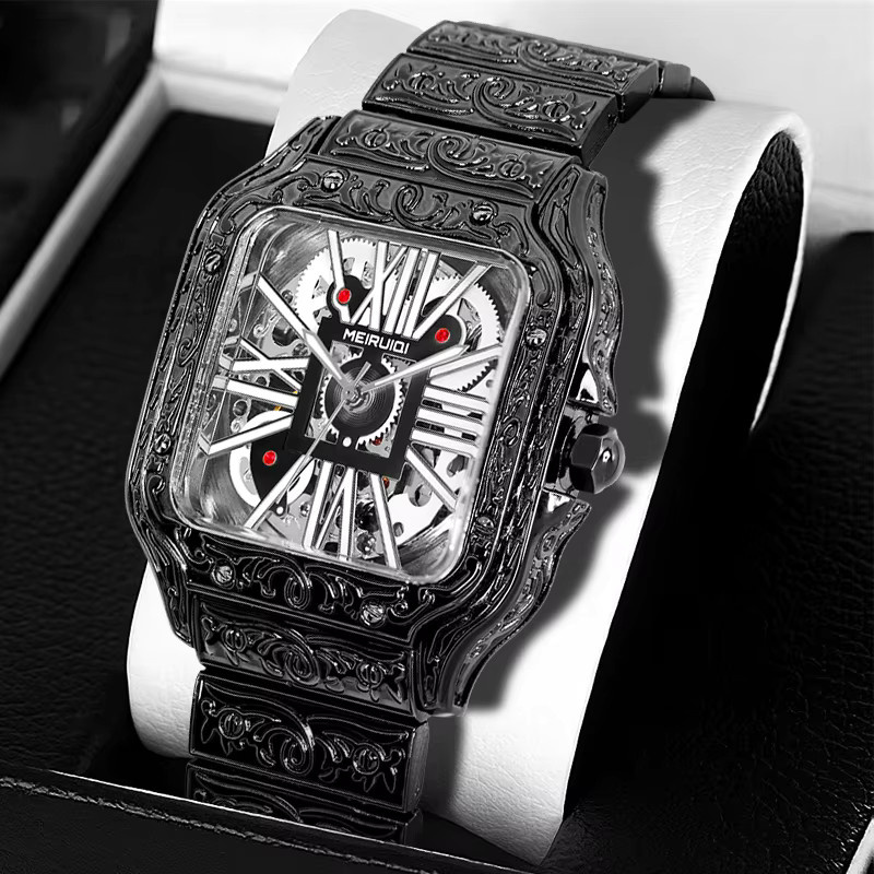 MEIRUIQI Armbanduhr, Automatik, Edelstahl, Schwarz, Herren, Vintage - Bild 3