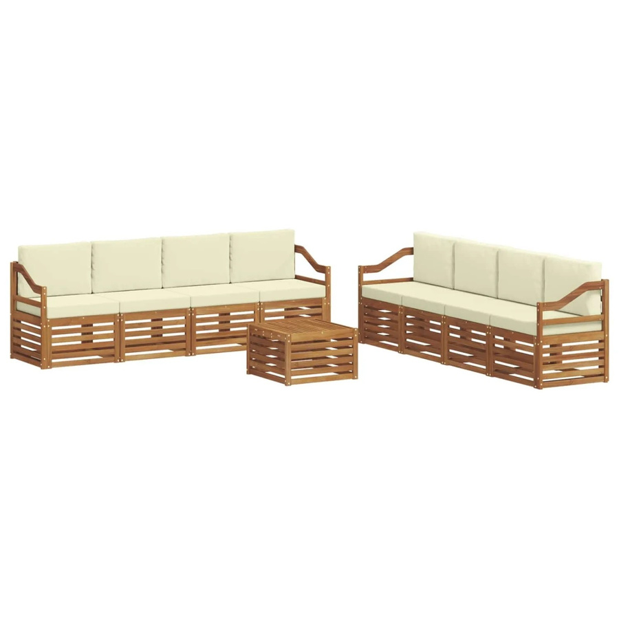 vidaXL Sofagarnitur 9-teilig aus Massivholz Akazie in Natur und Beige mit Tisch und Kissen im modernen Latten-Design - Bild 2