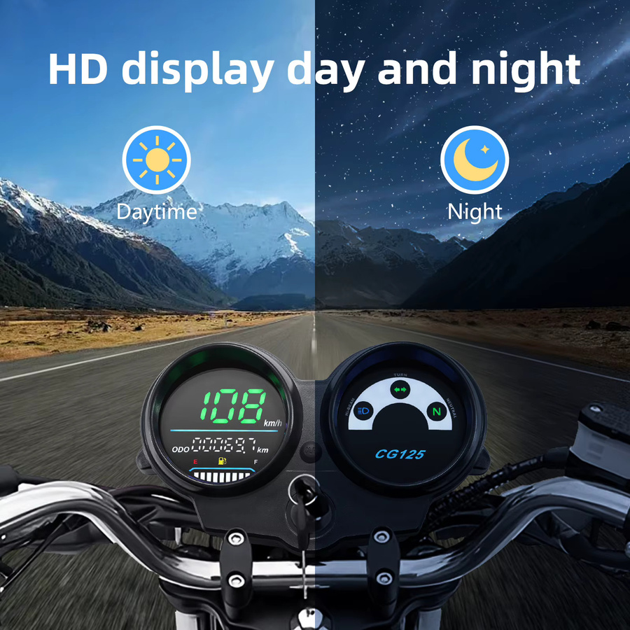 ZMFJH Digitaler LED Motorrad Tachometer für Honda CG125 in Schwarz mit Kilometerzähler und Kraftstoffanzeige - Bild 4