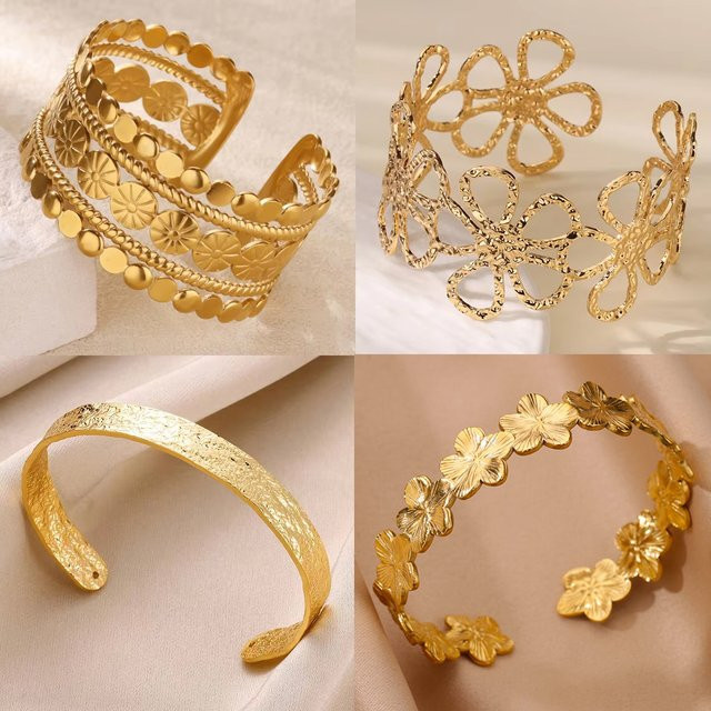 HPTOTMG Armreif Edelstahl, Goldfarbe, Blumen, Damen - Bild 1