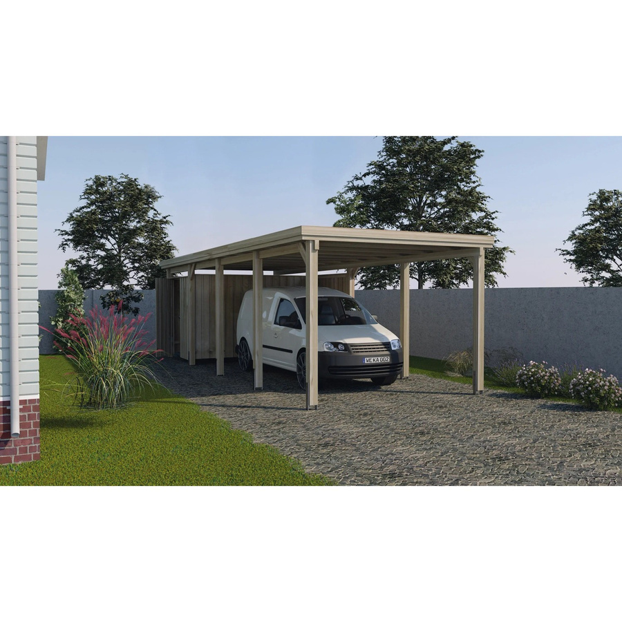 WEKA Einzelcarport 617 Gr. 3 Flachdach aus brauner Kiefer mit Trapezblech B/T: 802 x 322 cm - Bild 2