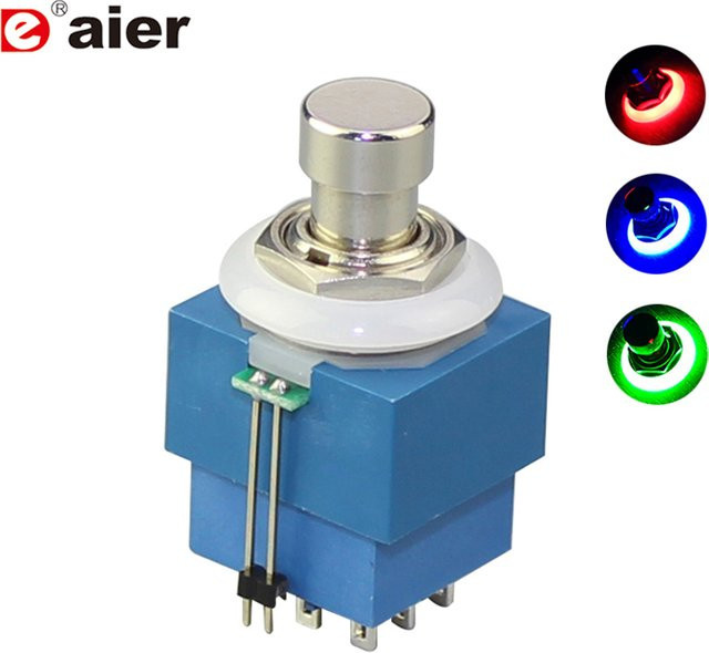 10 Stück Daiertek Druckknopf Schalter 9-polig 3PDT mit LED-Anzeige in Rot, Blau und Grün, verriegelt, Lötanschluss, 4A 125VAC/30VDC und 2A 250V - Bild 1