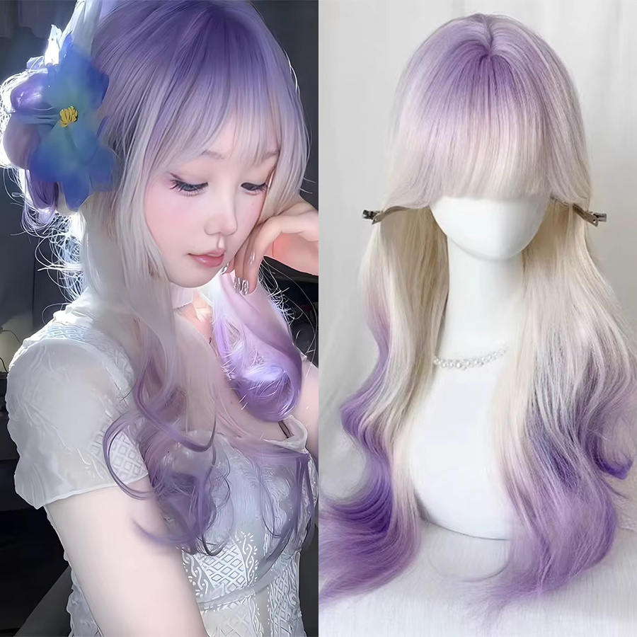 allaosify Perücke, Ombre rosa braun, mit Pony, Damen - Bild 5