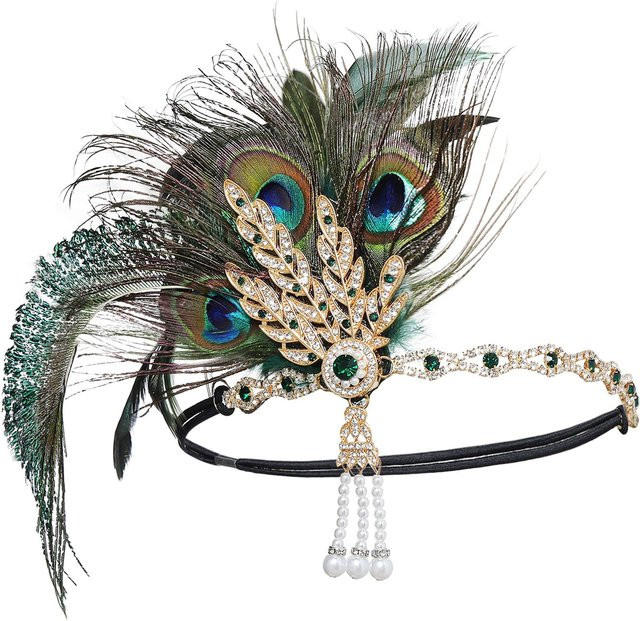 Stirnband Pfauenfeder, Strass, Quaste, Mädchen - Bild 1