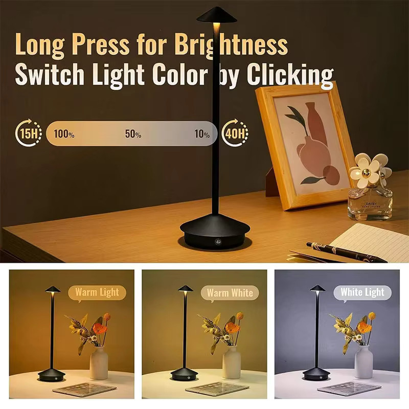 VENUSWING Kabellose LED-Tischlampe mit Touch-Dimmer, wiederaufladbare und wasserdichte Schreibtischlampe für Esszimmer und Zuhause - Bild 5