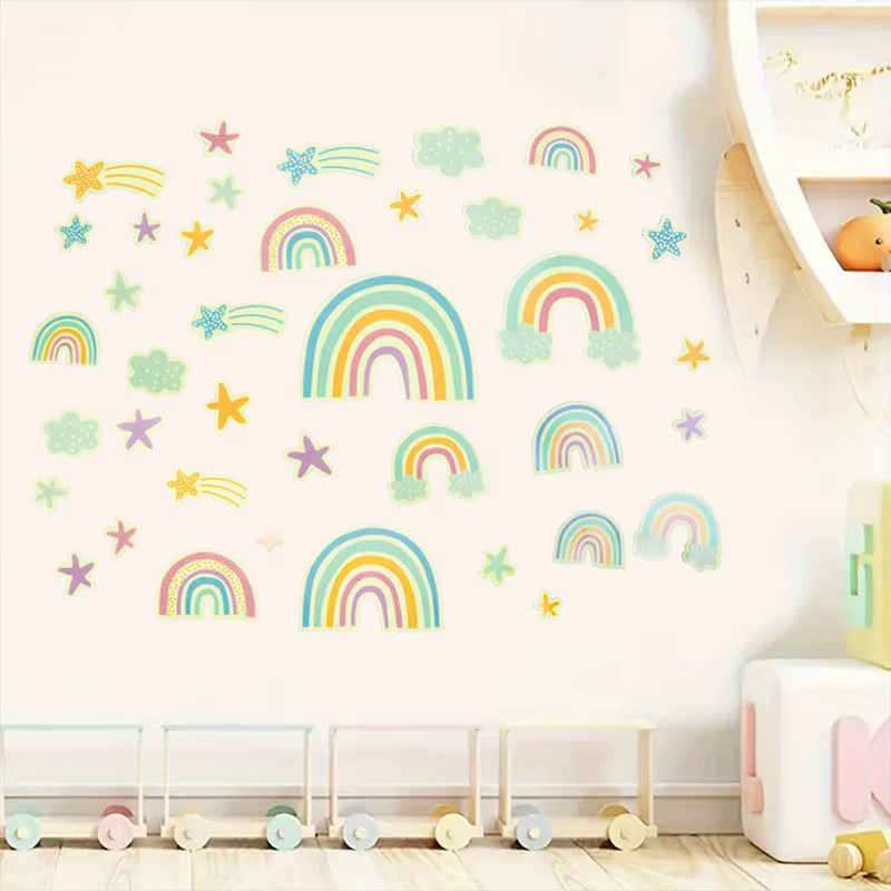 ZQNYCY Leuchtender Wandaufkleber Regenbogen und Wolken Glow In The Dark Wandtattoo für Kinderzimmer in Multicolor - Bild 3