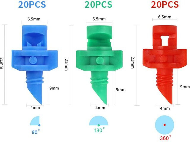 50 Stück Sprinkler Düsen Kopf für Garten und Gewächshaus mit 90/180/360 Grad Sprühwinkel von Simplistic Living Home in Multicolor - Bild 1