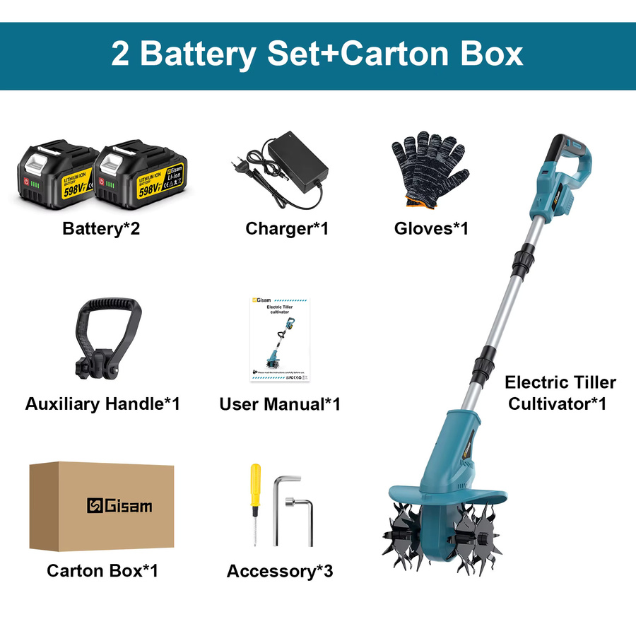 Gisam Bürstenloser Elektrischer Gartenfräser Rototiller für Makita 18V Akku in Blau - Bild 8