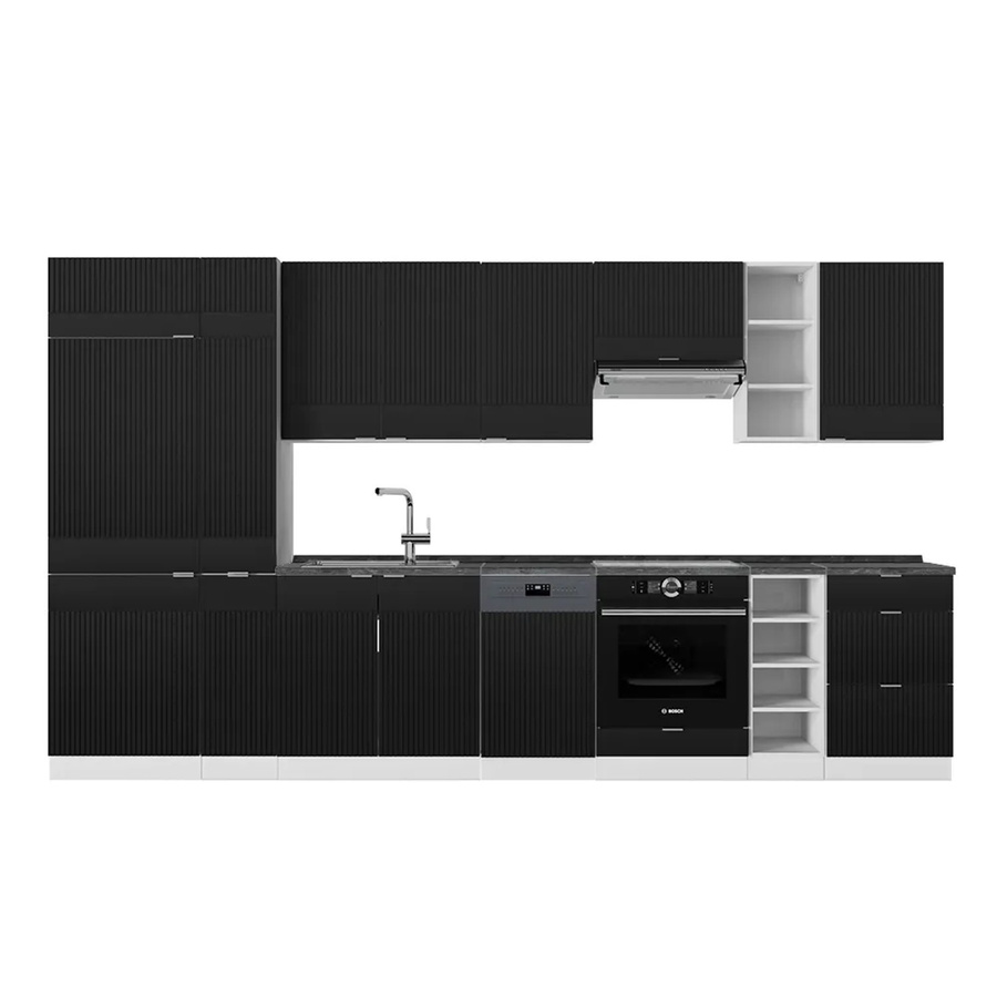 Vicco Fame-Line Küchenzeile in Schwarz gestreift und Weiß, Breite: 355 cm, Anthrazit, matt - Bild 2