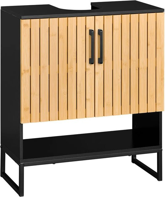 SoBuy Waschbeckenunterschrank BZR202-SCH mit Bambus Tür und Metallfüßen in Schwarz, Breite: 60 cm, Tiefe: 30 cm, Höhe: 70 cm - Bild 9