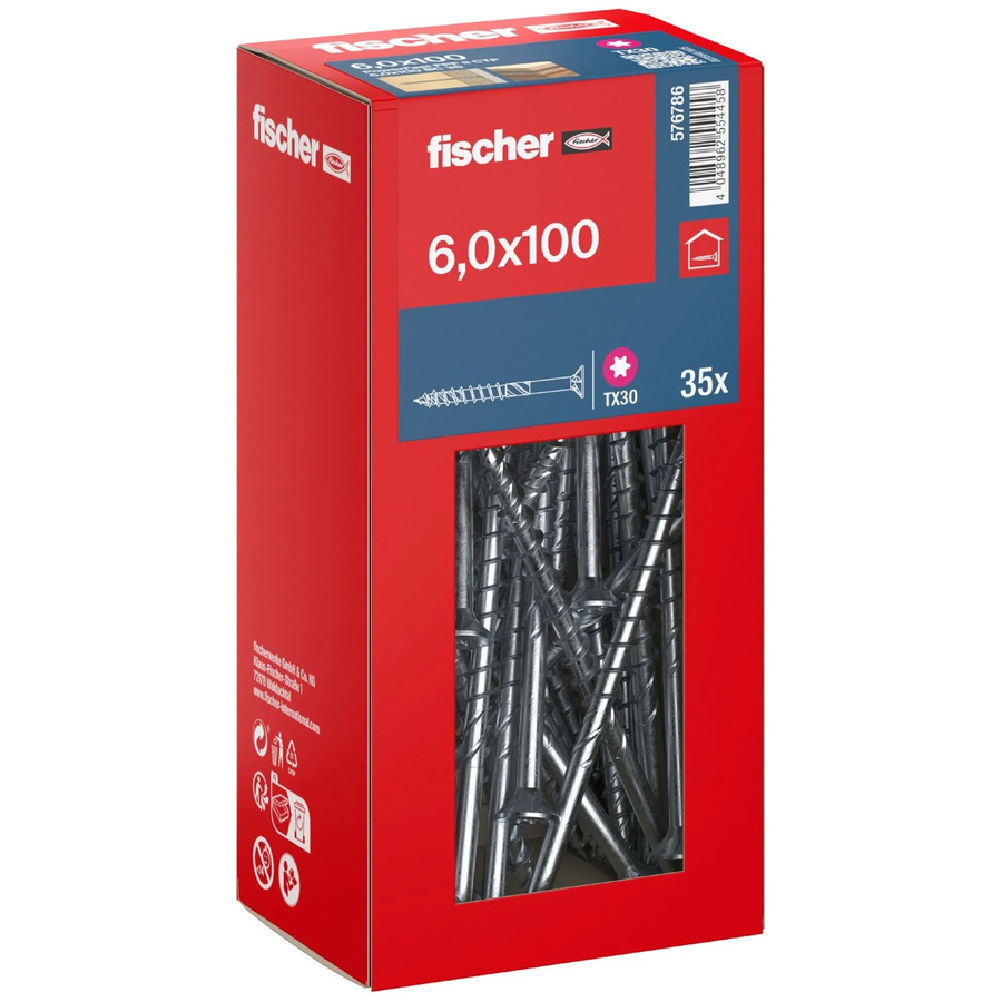 Fischer PowerFast II Senkkopf TX Teilgewindeschraube für Holz, Durchmesser: 6 mm, Länge: 100 mm, Silber, 35 Stück - Bild 2