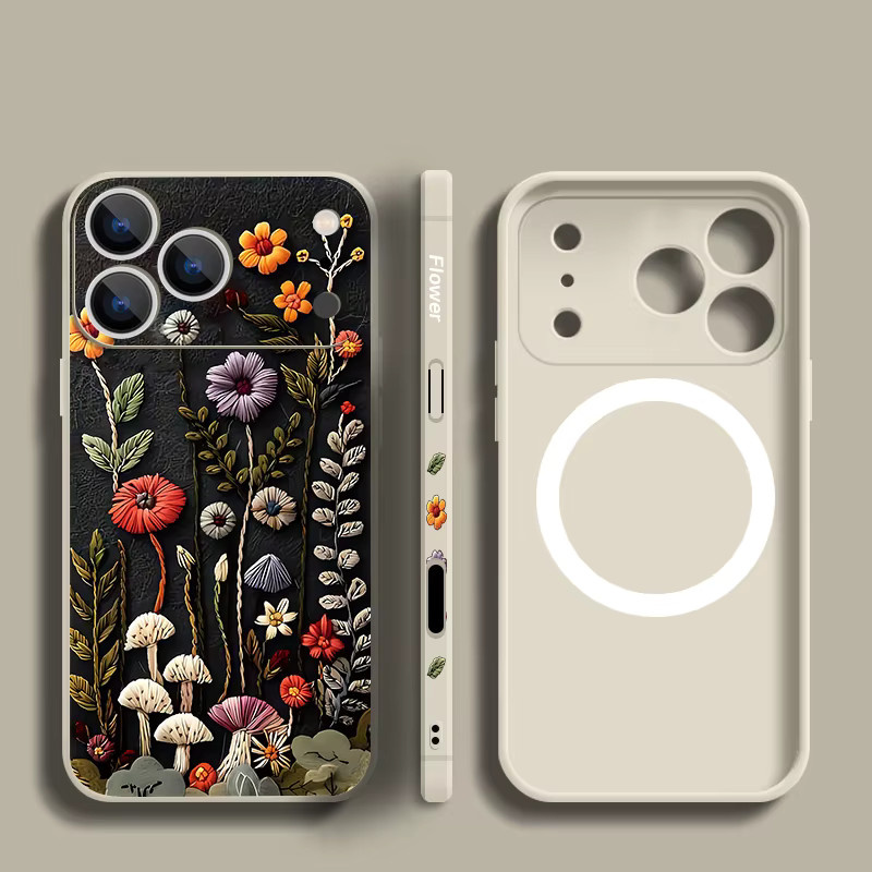 YISHANGOU Handyhülle mit Blumenmuster für iPhone 17e 16E 17 Pro 16 15 14 13 12 Pro Max 11, Stoßfeste TPU Schutzhülle mit MagSafe-Kompatibilität, Schwarz - Bild 2