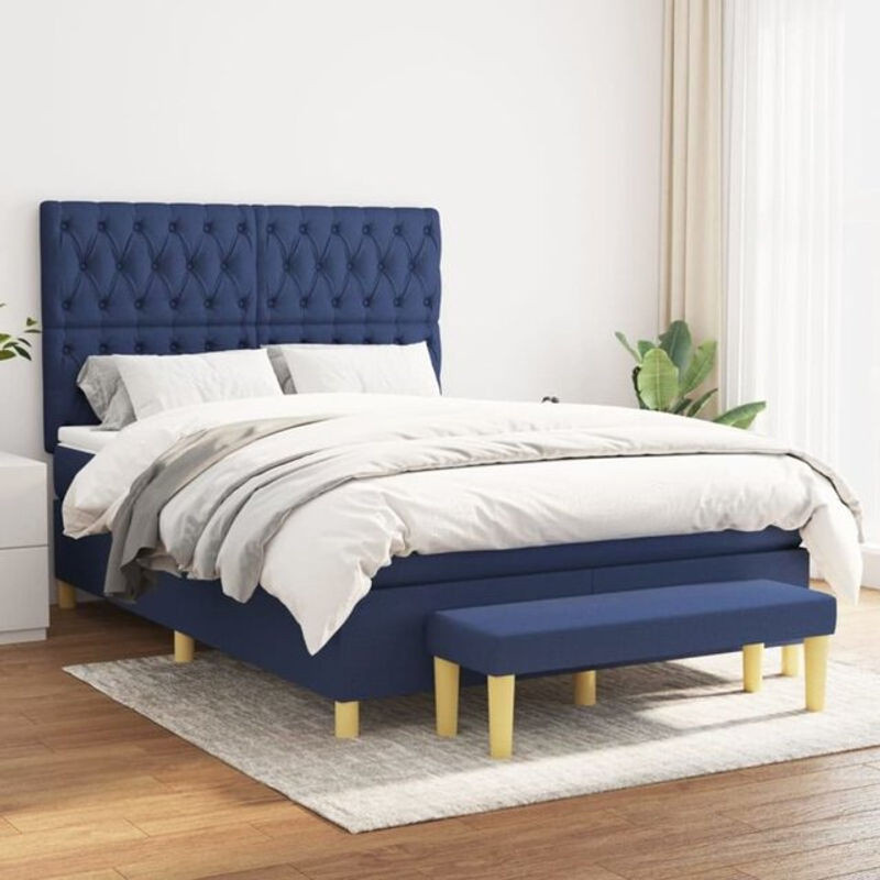 Vidaxl Boxspringbett mit Matratze in Blau aus Stoff und Holzwerkstoff B/T/H: 140 x 200 cm - Bild 1